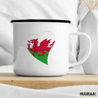 Emaille Tasse Wales Flagge Herz 300ml Vintage