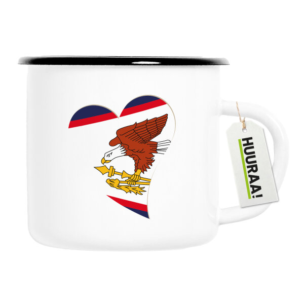 Emaille Tasse Amerikanisch-Samoa Flagge Herz 300ml Vintage