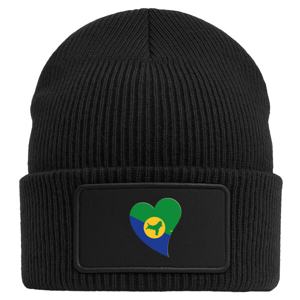 Beanie mit Patch Weihnachtsinsel Flagge Herz Black