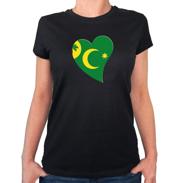 Damen T-Shirt Kokosinseln Flagge Herz