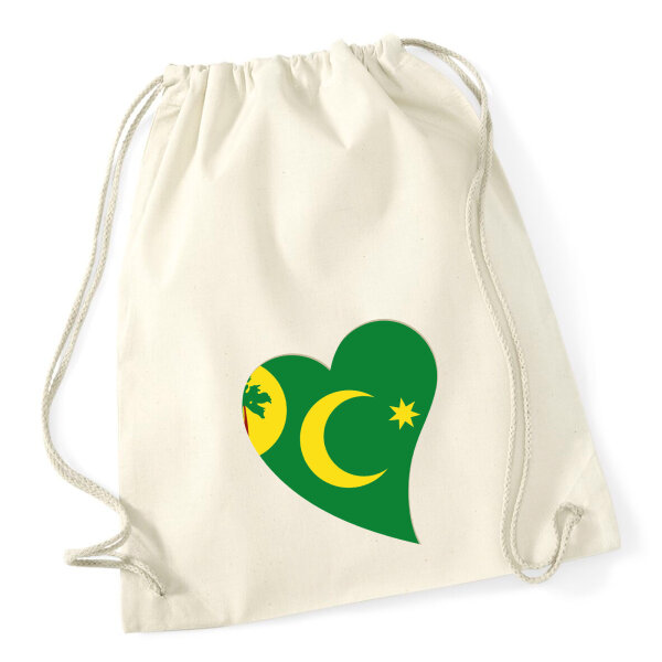 Turnbeutel Kokosinseln Flagge Herz 12 Liter