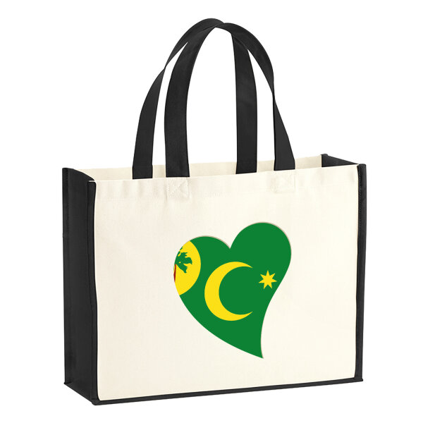 Jutetasche Kokosinseln Flagge Herz 21 Liter Black