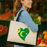 Jutetasche Kokosinseln Flagge Herz 21 Liter Black