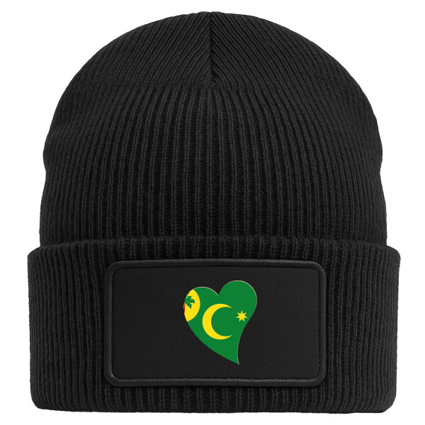 Beanie mit Patch Kokosinseln Flagge Herz Black