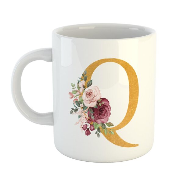 Kaffeetasse Buchstabe Q Weiß 330ml