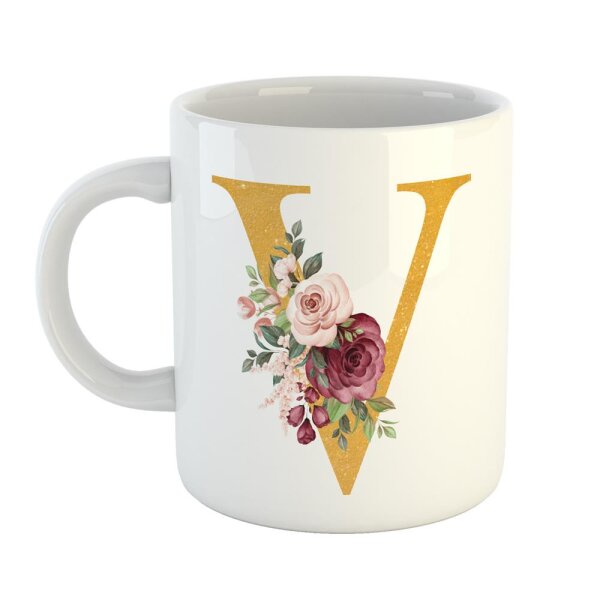 Kaffeetasse Buchstabe V Weiß 330ml