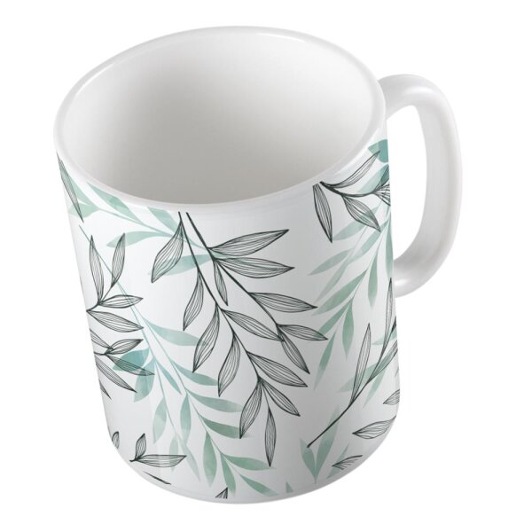 Kaffeetasse Blätter Dekor Weiß 330ml