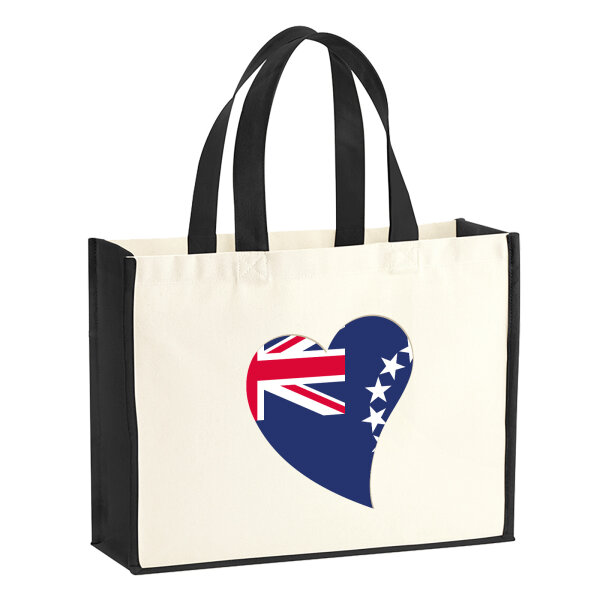 Jutetasche Cookinseln Flagge Herz 21 Liter Black