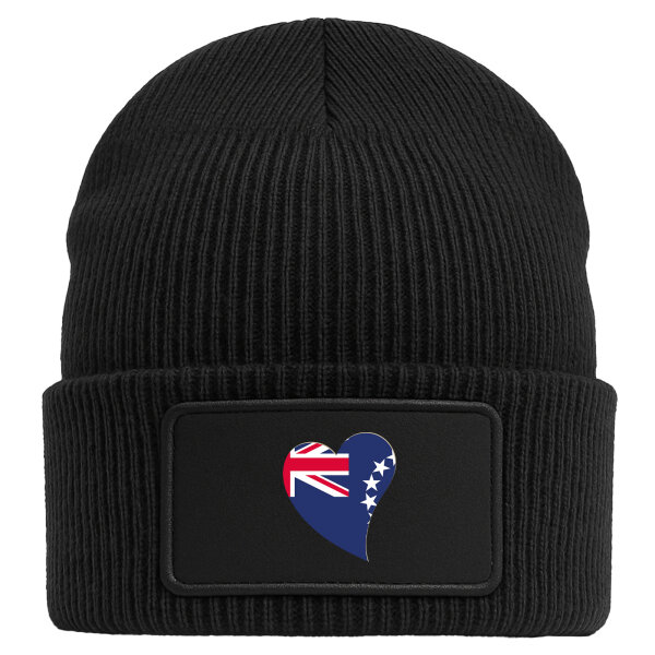 Beanie mit Patch Cookinseln Flagge Herz Black