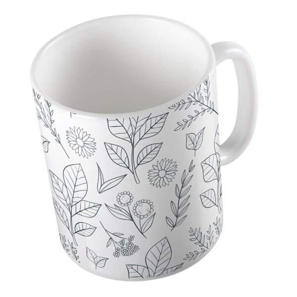 Kaffeetasse Blumen und Zweige Weiß 330ml