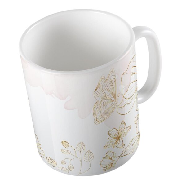 Kaffeetasse Blüten und Schmetterlinge Weiß 330ml