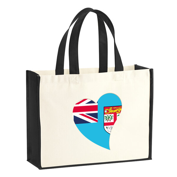 Jutetasche Fidschi Flagge Herz 21 Liter Black