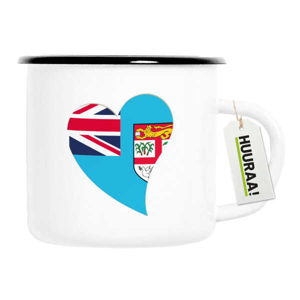 Emaille Tasse Fidschi Flagge Herz 300ml Vintage