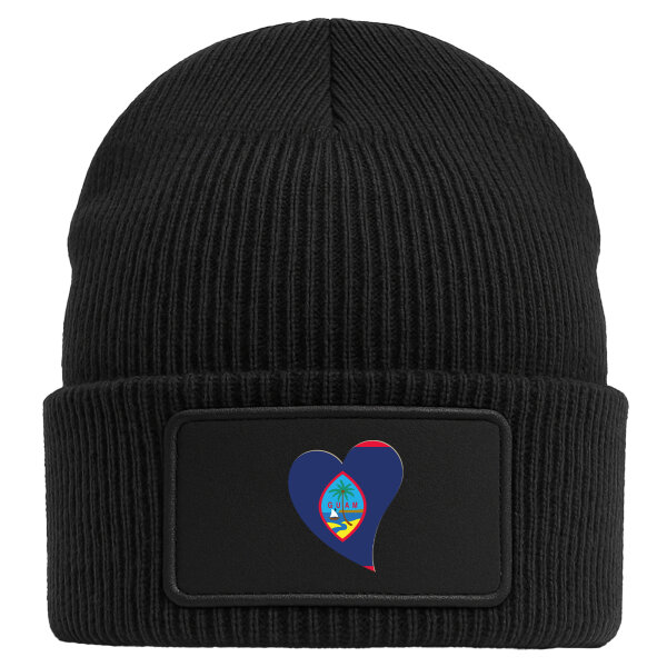 Beanie mit Patch Guam Flagge Herz Black