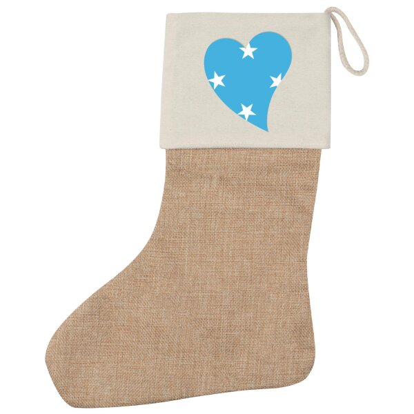 Weihnachtsstrumpf Mikronesien Flagge Herz Beige Jute