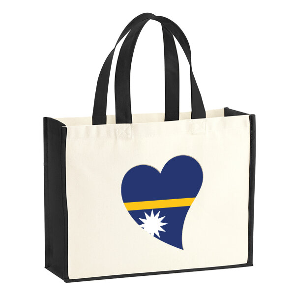 Jutetasche Nauru Flagge Herz 21 Liter Black