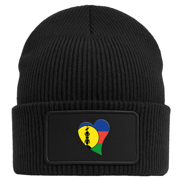 Beanie mit Patch Neukaledonien Flagge Herz Black