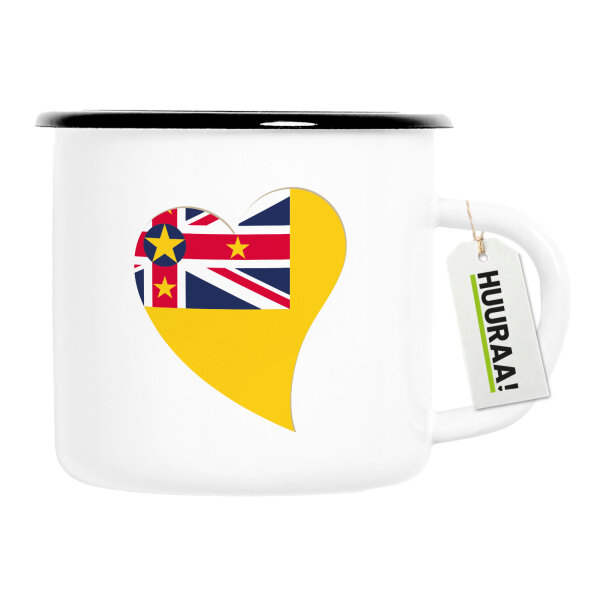 Emaille Tasse Niue Flagge Herz 300ml Vintage