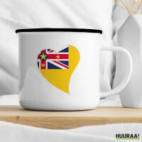 Emaille Tasse Niue Flagge Herz 300ml Vintage