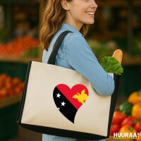 Jutetasche Papua-Neuguinea Flagge Herz 21 Liter Black