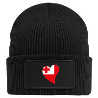 Beanie mit Patch Tonga Flagge Herz Black
