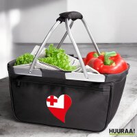 Einkaufskorb faltbar Tonga Flagge Herz 20 Liter Black
