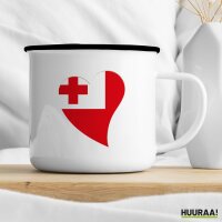 Emaille Tasse Tonga Flagge Herz 300ml Vintage