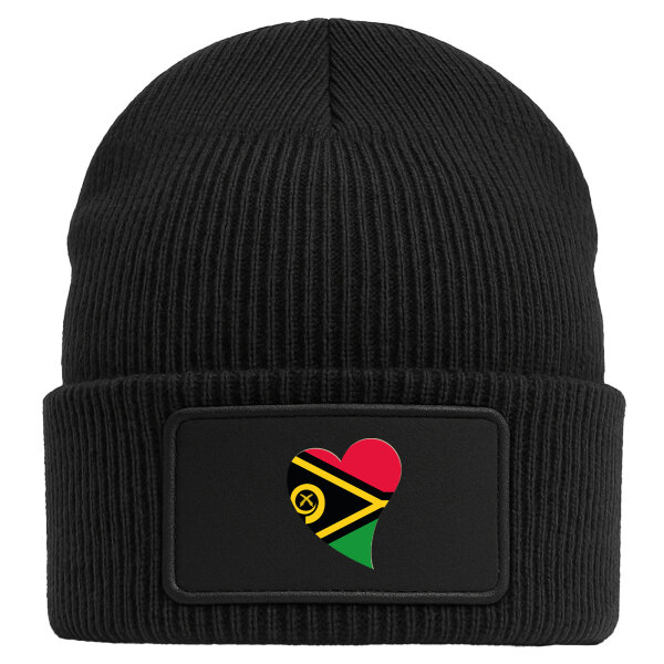 Beanie mit Patch Vanuatu Flagge Herz Black