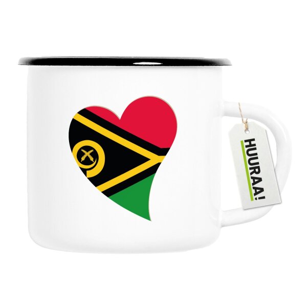 Emaille Tasse Vanuatu Flagge Herz 300ml Vintage