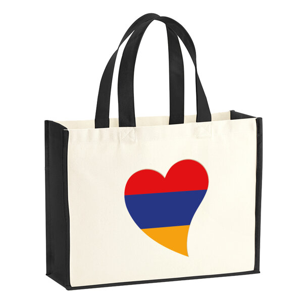 Jutetasche Armenien Flagge Herz 21 Liter Black