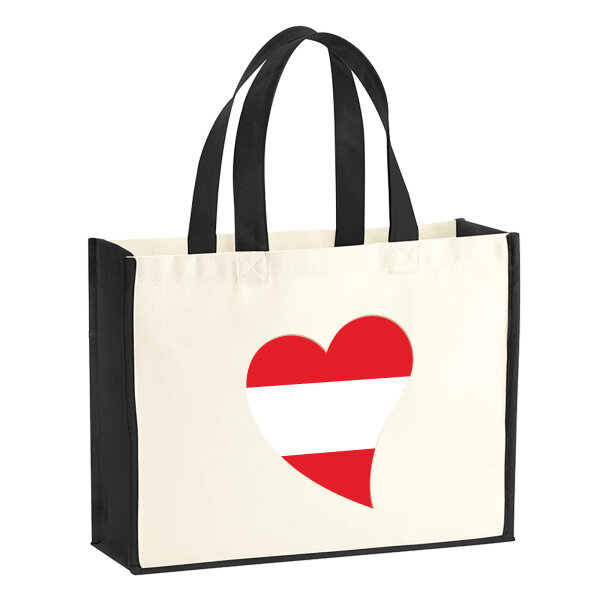 Jutetasche Österreich Flagge Herz 21 Liter Black