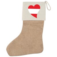 Weihnachtsstrumpf Österreich Flagge Herz Beige Jute