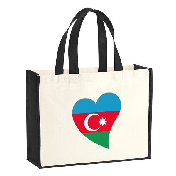 Jutetasche Aserbaidschan Flagge Herz 21 Liter Black
