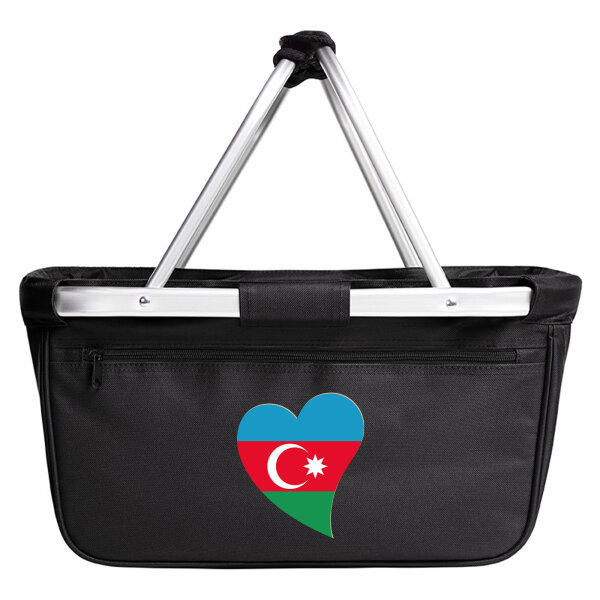 Einkaufskorb faltbar Aserbaidschan Flagge Herz 20 Liter Black