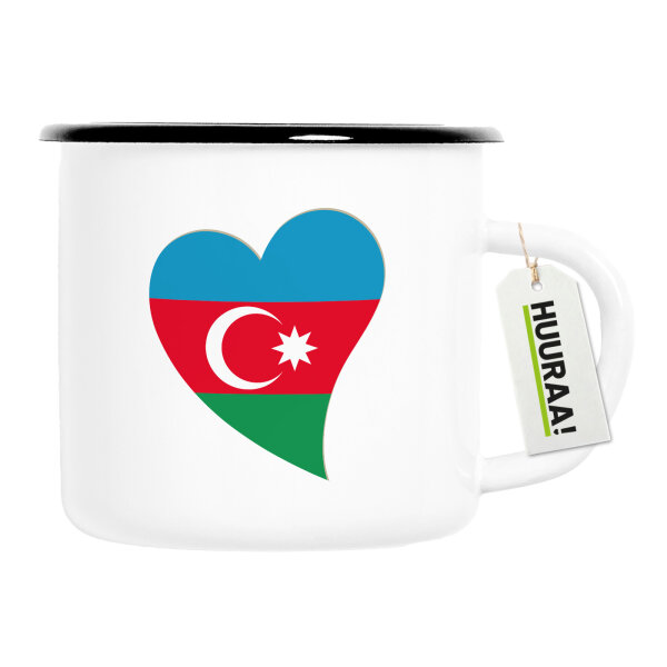 Emaille Tasse Aserbaidschan Flagge Herz 300ml Vintage