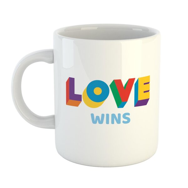 Kaffeetasse Love Wins Pride Regenbogenfahne Weiß 330ml