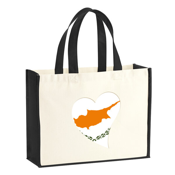 Jutetasche Zypern Flagge Herz 21 Liter Black