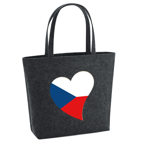 Filz Shopper Tschechische Republik Flagge Herz 22 Liter