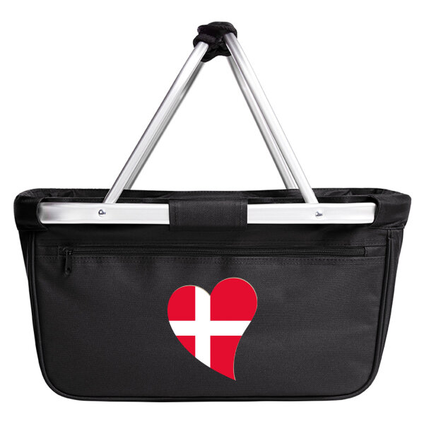 Einkaufskorb faltbar Dänemark Flagge Herz 20 Liter Black