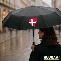 Regenschirm Dänemark Flagge Herz 98cm Schwarz