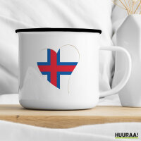 Emaille Tasse Färöer Flagge Herz 300ml Vintage