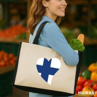 Jutetasche Finnland Flagge Herz 21 Liter Black