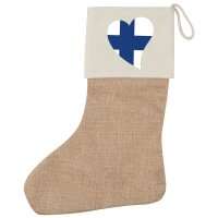 Weihnachtsstrumpf Finnland Flagge Herz Beige Jute