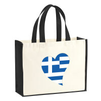 Jutetasche Griechenland Flagge Herz 21 Liter Black