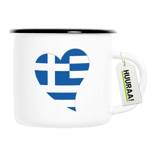 Emaille Tasse Griechenland Flagge Herz 300ml Vintage