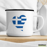 Emaille Tasse Griechenland Flagge Herz 300ml Vintage