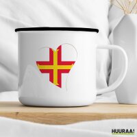 Emaille Tasse Guernsey Flagge Herz 300ml Vintage