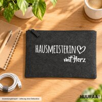 Kulturbeutel Hausmeisterin mit Herz 1 Liter Charcoal