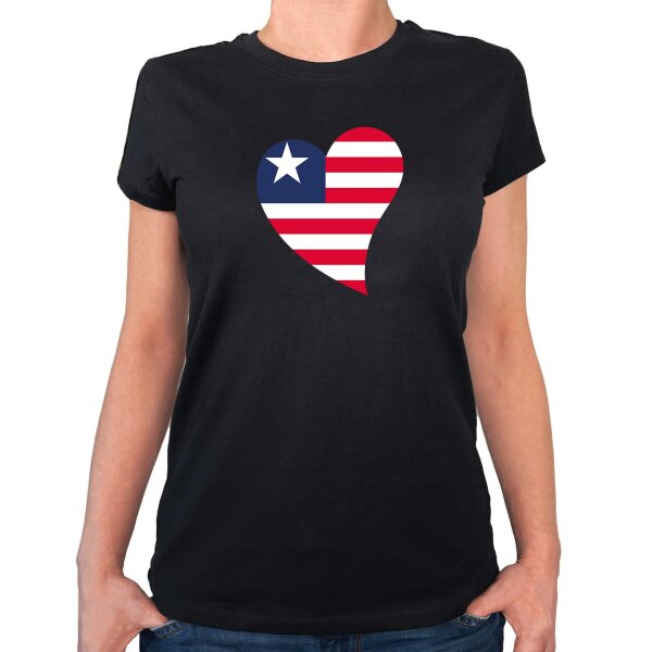 Damen T-Shirt Liberia Flagge Herz