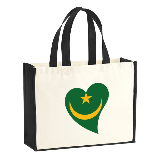 Jutetasche Mauretanien Flagge Herz 21 Liter Black